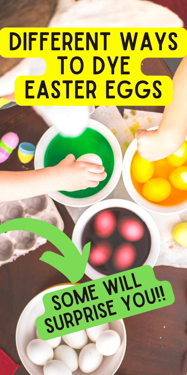 Fun and Creative Ways to Make Colorful Easter Eggs With Kids (Creative Easter Egg Dyeing Ideas / Coloring Egg Ideas) TOP DOWN VIEW OF KIDS DYEING EASTER EGGS IN DIFFERENT COLOR BOWLS