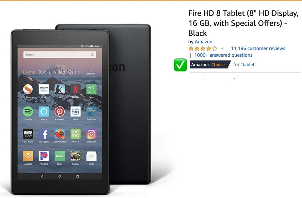 Amazon's Choice for Tablet: Kindle Fire Tablet