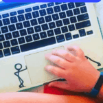 student working on laptop with text on top - Homeschool tips: student laptop computer or student desktop computer which is best for homeschooling
