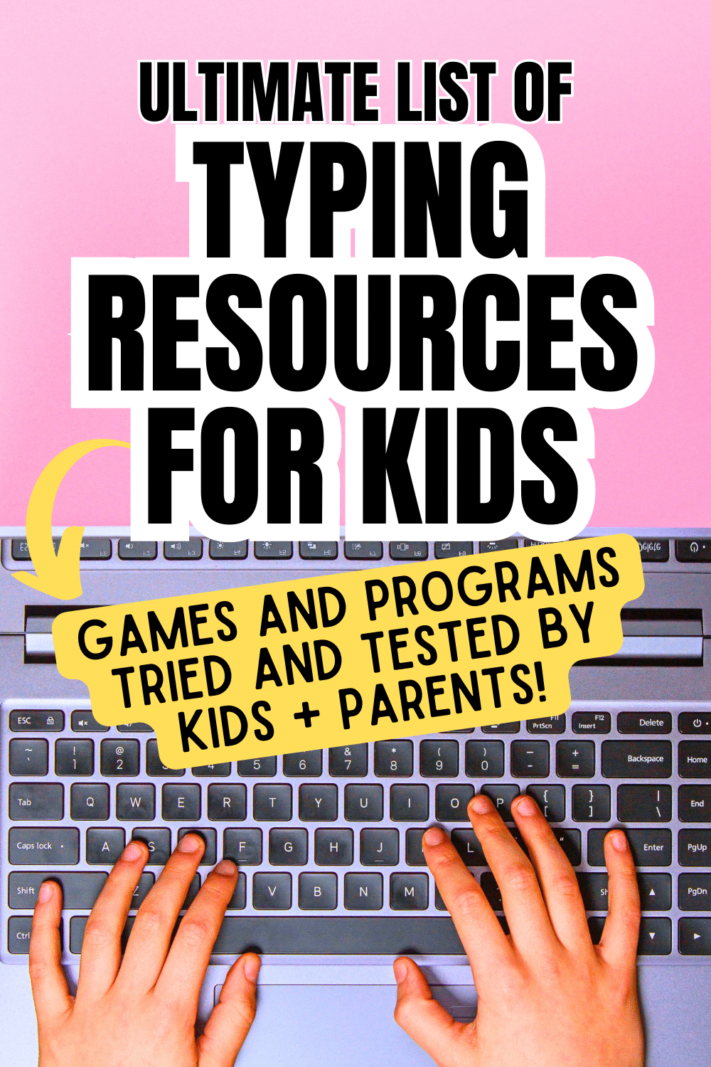 Typing Games For Middle School Keyboard Practice and Elementary Learn To Type (typing for free lessons and free typing games) - learning games for kids keyboard lessons text over hands of kids typing in game