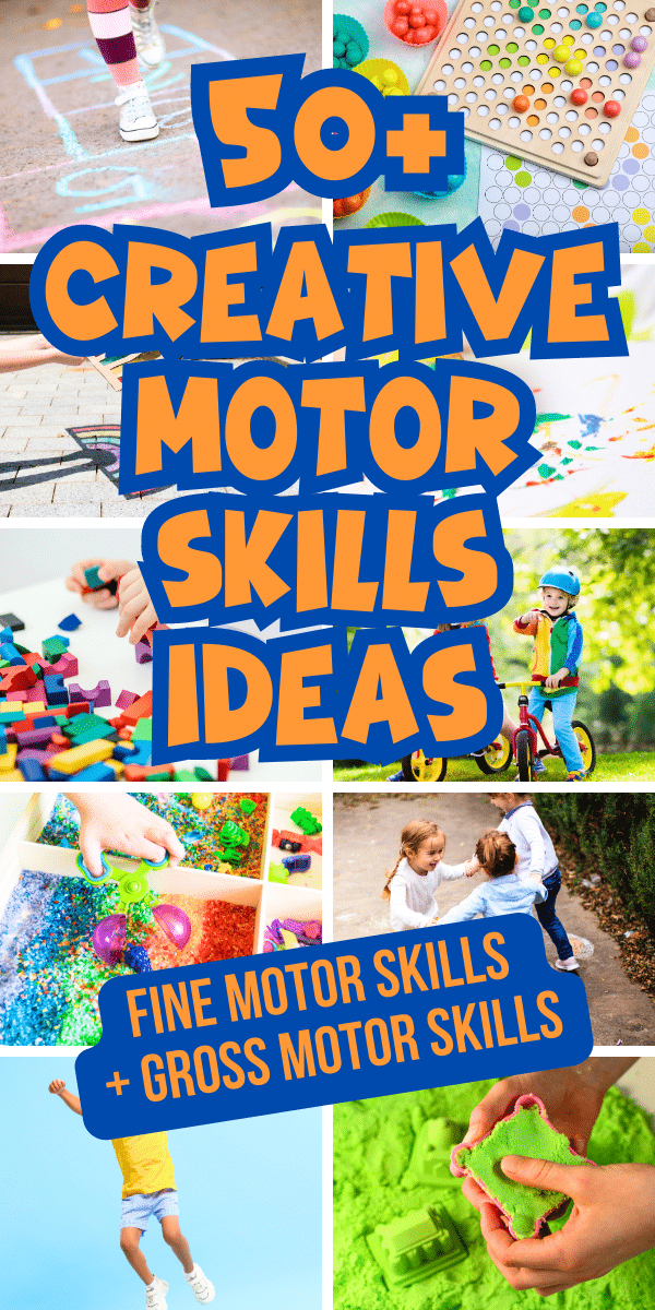 DIY Motor Skills Activities for Preschoolers and Toddlers text over different images of gross motor play and fine motor play