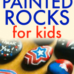 How To Make Painted Rocks for Kids table with painted rocks of different red white and blue designs