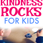 How to Make Kindness Rocks for Being Thankful Activities boy painting a rock blue with white stripes