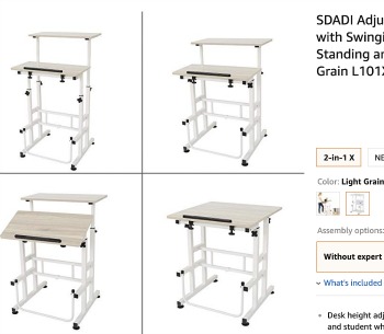 adjustable standing desk in four different stages
