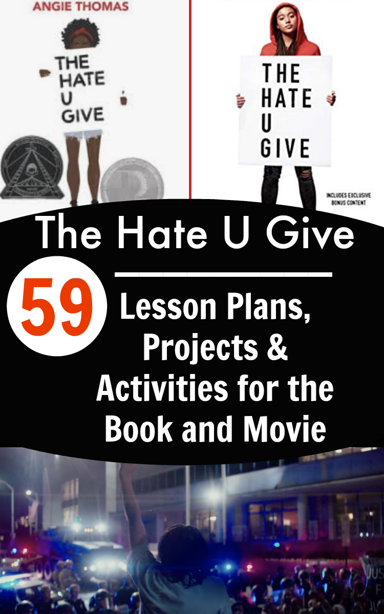 59 The Hate U Give Lesson Plans and Activities (Book and Movie): Book cover of a African American girl holding a sign that says Hate u Give