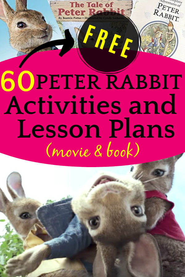 60 FREE Peter Rabbit Activities and Lesson Plans (Movie and Book): Peter rabbit character laying in the arms of another rabbit character