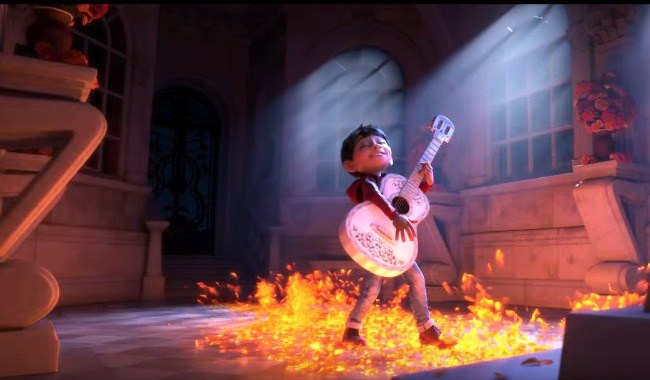 Coco Movie Lesson Plans cartoon image of Miguel from the movie playing a guitar