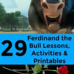 29 Ferdinand the Bull Lesson Plans and Activities (Movie and Book): cartoon image of Ferdinand the Bull character from the movie and a rose at the bottom