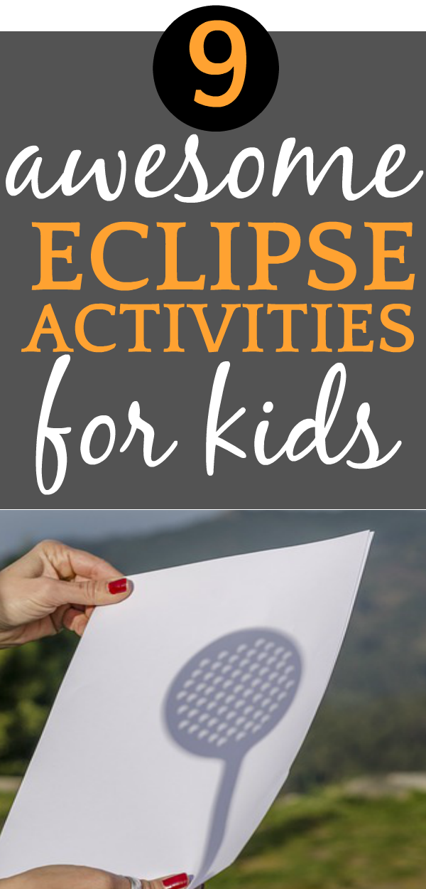 Awesome Eclipse Activities for Kids Astronomy Studies or Eclipse Viewing Parties - text over image of shadow of solar eclipse on piece of paper