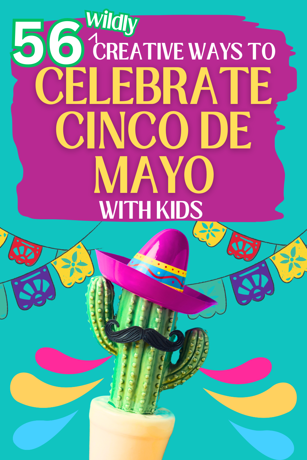 Awesome Cinco de Mayo Activities For Children (Cinco de mayo fun activities!) over funny image of a cactus with a mustache wearing a sombrero at a Cinco de Mayo celebration