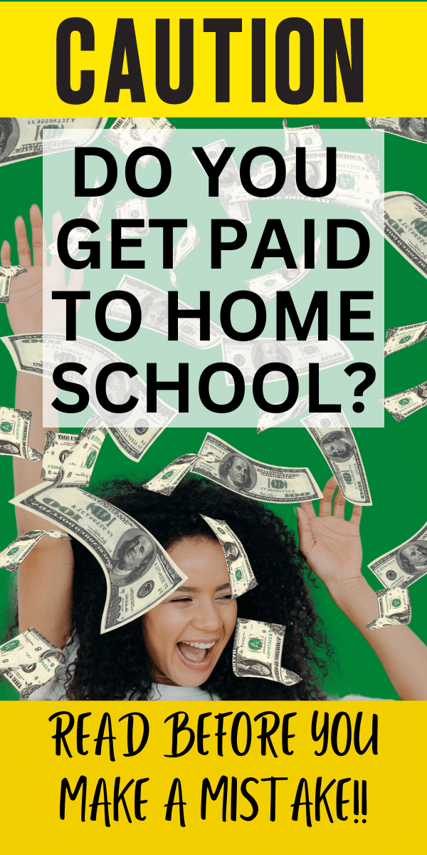Can you get paid to homeschool? homeschool mom smiling and raising arms while money for homeschooling fall on her