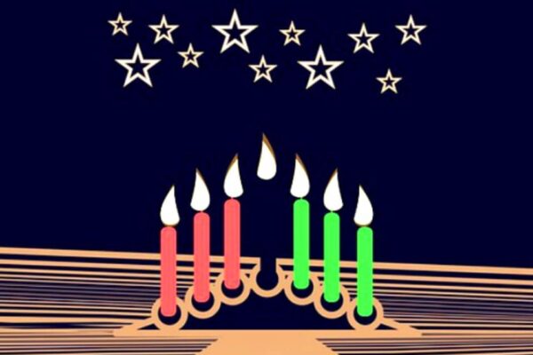 7 Principles of Kwanzaa for Kids - kwanzaa candles on blue background