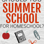 Summer School At Home Schedule over clipart of school supplies