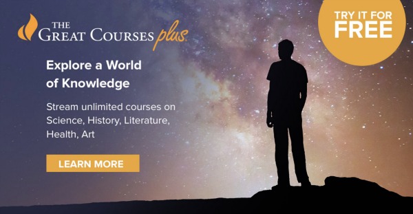 Great Courses Plus text with shadow of a person staring off into galaxy