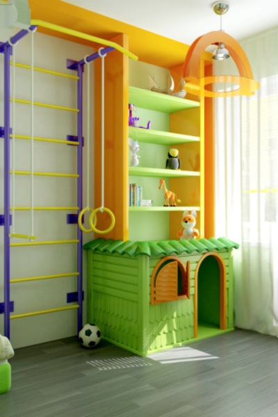 Homeschooling In a Bedroom Idea Active Play with climbing area in kids bedroom
