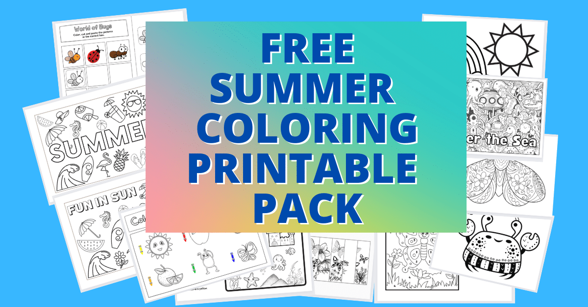 Free Summer Coloring Pages For Kids with summer coloring sheets on a blue background