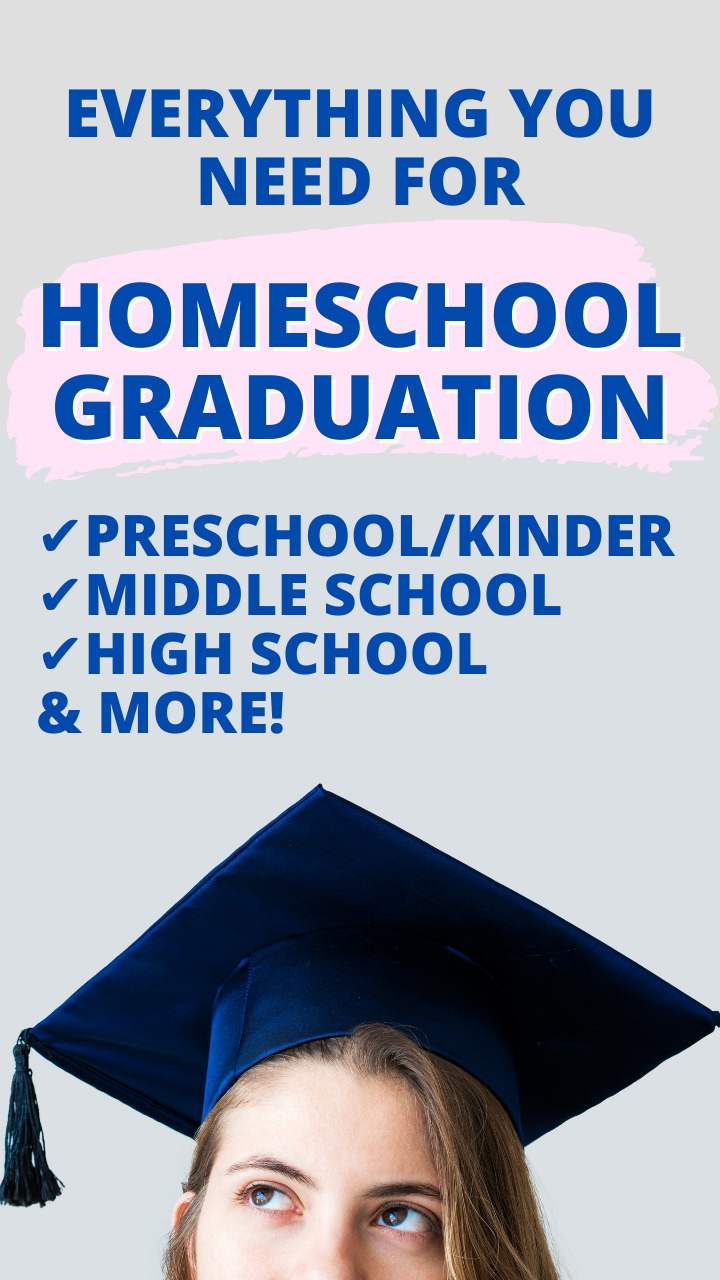 ULTIMATE HOMESCHOOL GRADUATION GUIDE: HOMESCHOOL GRADUATION IDEAS AND HOMESCHOOLING RESOURCES (How to get a high school diploma from homeschooling and more!) text with a girl in a graduation cap looking up