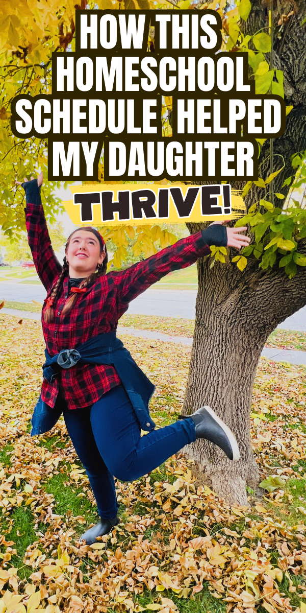 HOW TO HOMESCHOOL WITHOUT A SCHEDULE OR CURRICULUM AND THRIVE homeschool high school student jumping up in fall leaves outdoors