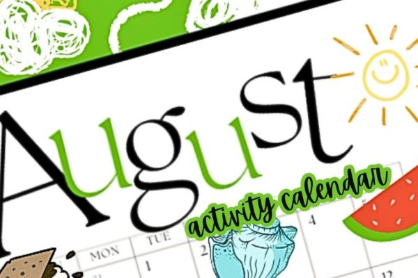 Calendar Of August Activities For Kids image of August calendar with doodles of kids activities over it